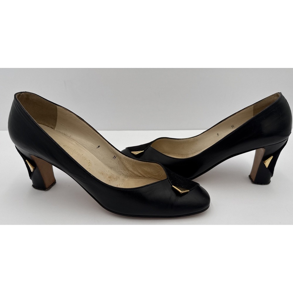 VTG Garolini Black Leather & Suede Italian Pumps Heels Shoes Sz 9N